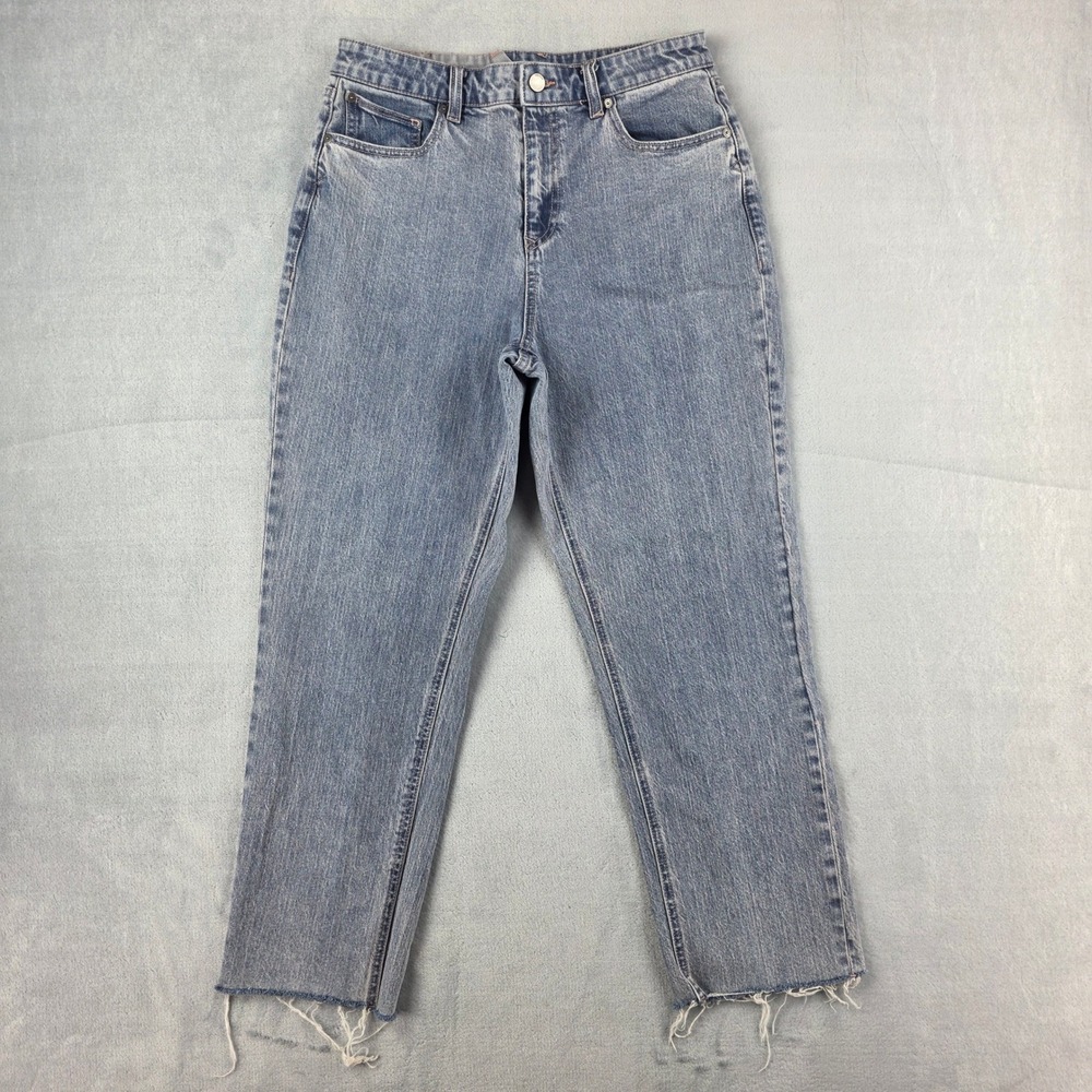 Volcom Stoned Straight Jeans Womens 31 Blue High Rise‎ Raw Hem B1932003